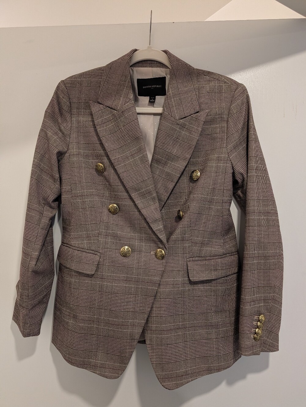 Banana Republic Double-Breasted Glen Plaid Blazer - Brown/Gray Size 4